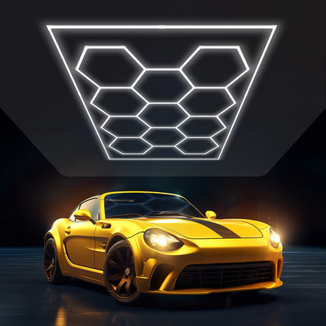 LED Hexagon Garage Lights 11 hex with  white border front size