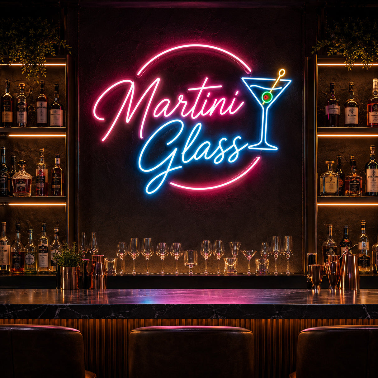 Modern Martini Glass Neon Sign for Bar & Club