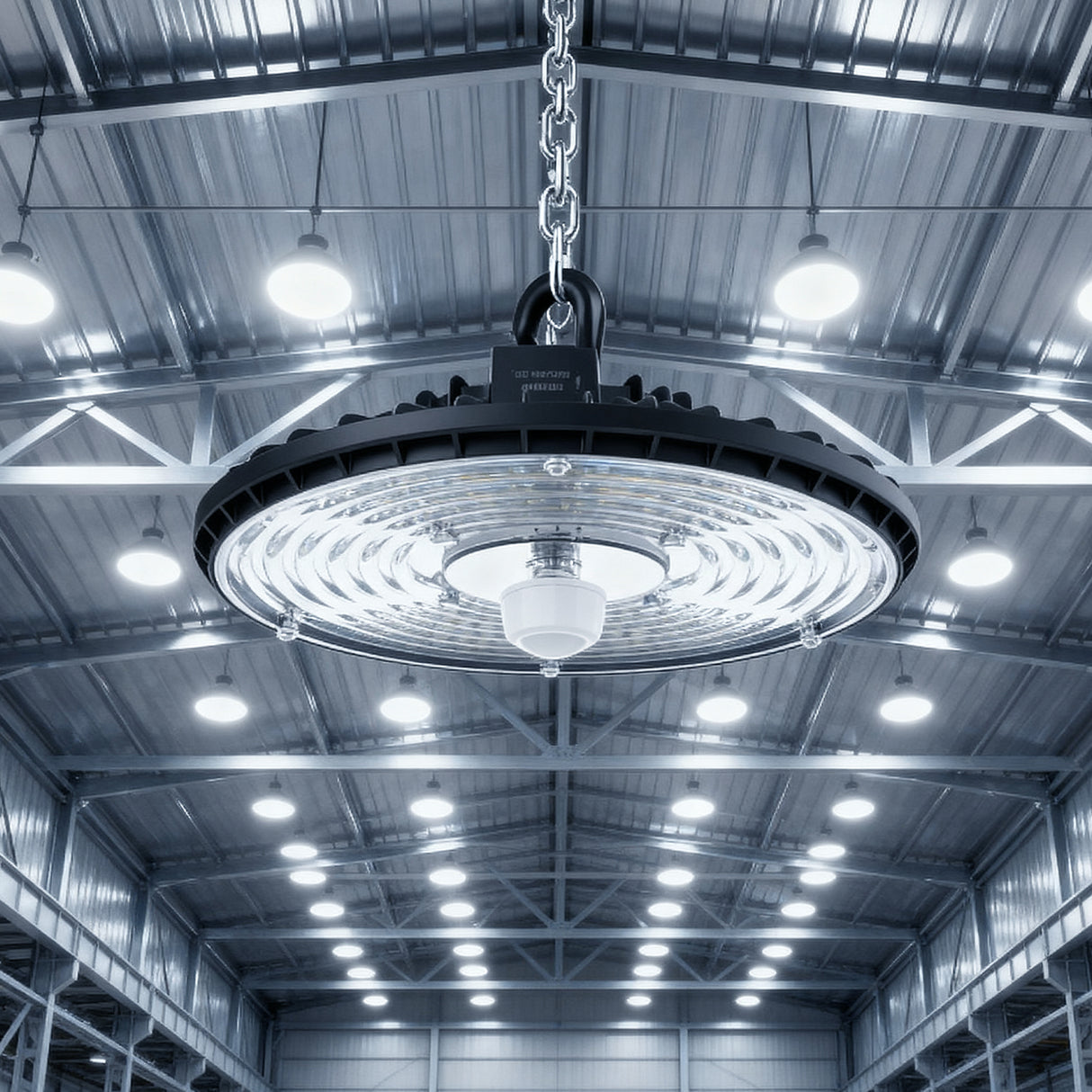 UFO LED High Bay Light ,100W,16000 Lumens, Selectable Wattage &CCT Adjustable, AC120-277V, UL DLC Listed, MHB08 Series