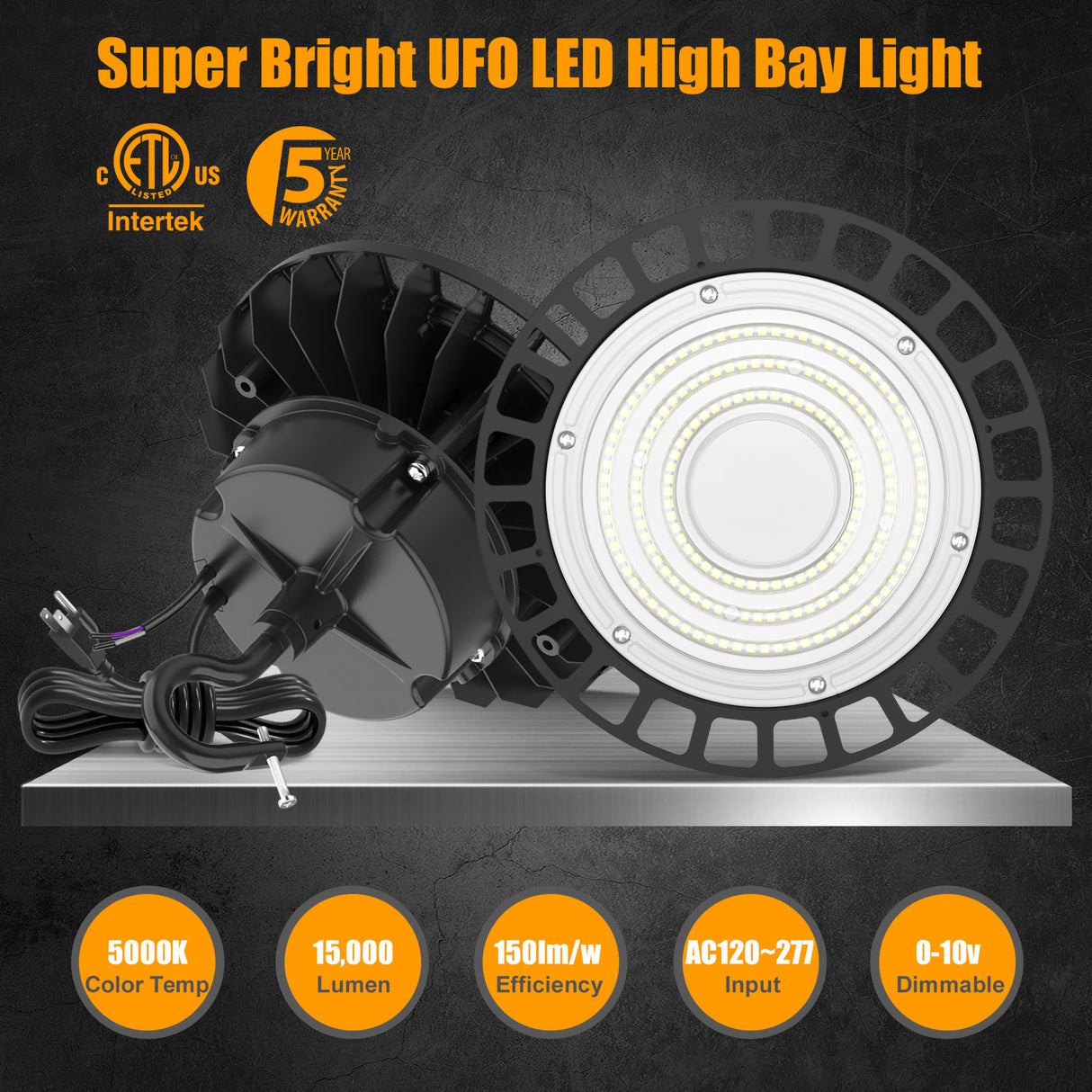UFO High Bay LED Lights-Black 150W with Plug