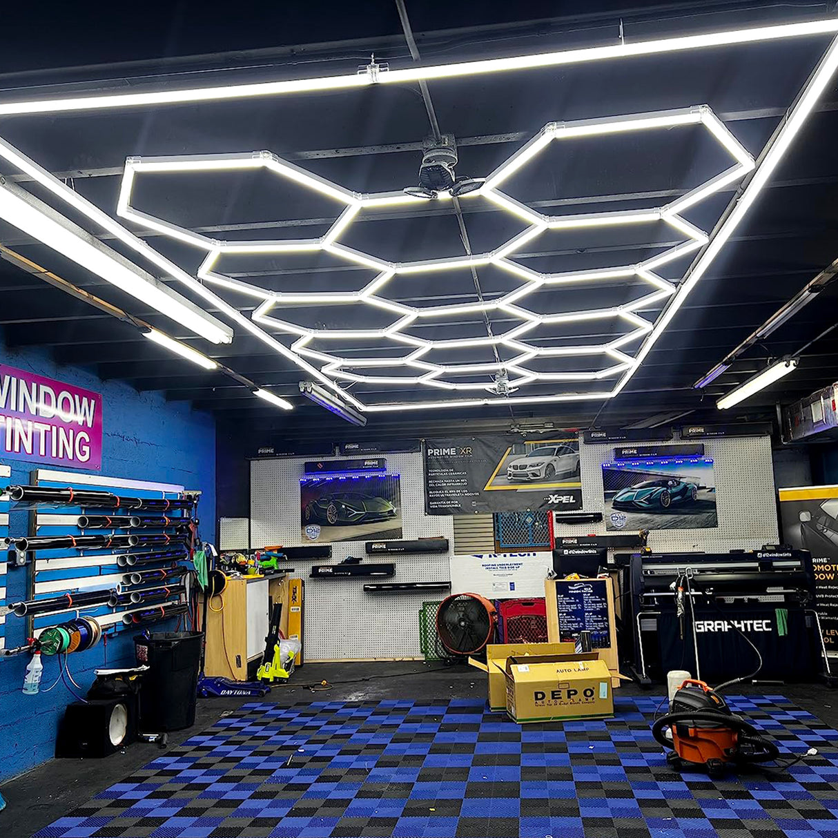use of 15 hex lights with white border in garage