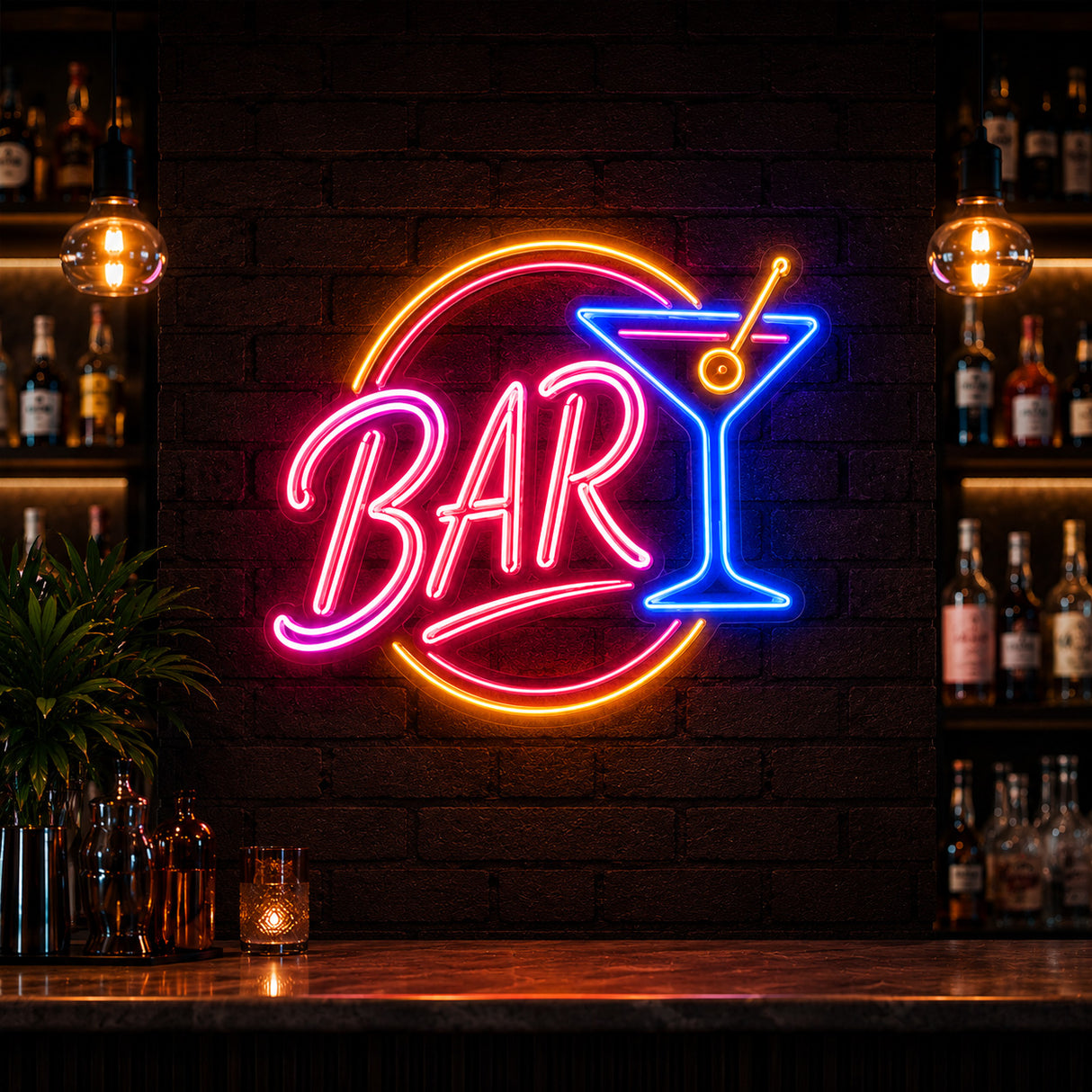 Retro Round BAR Cocktail LED Neon Sign
