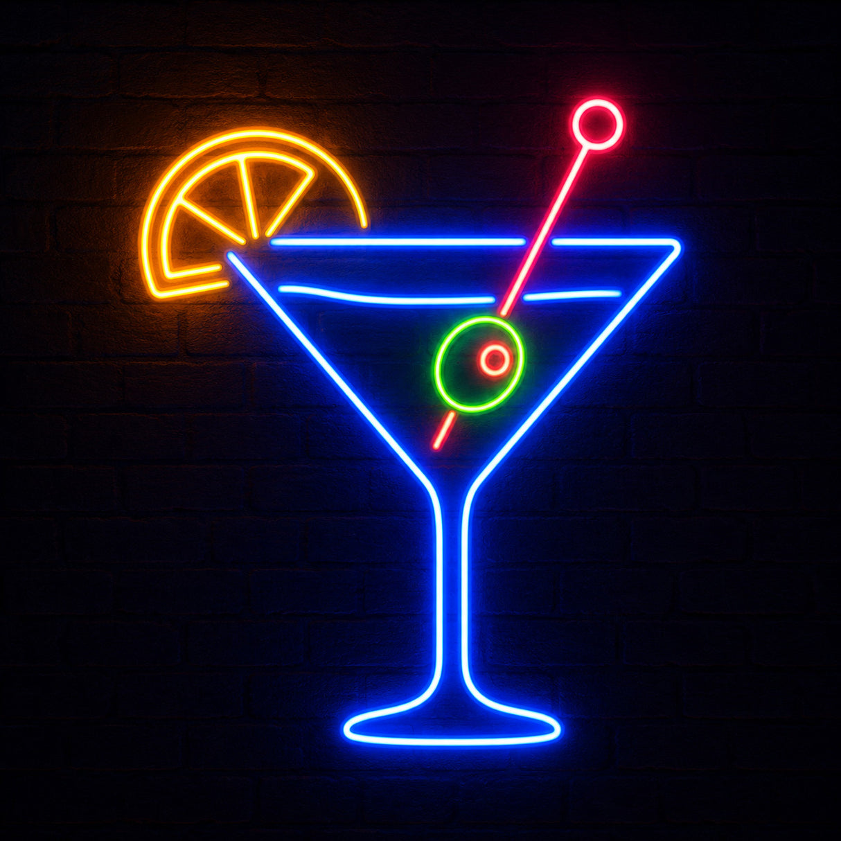 Classic Cocktail Glass with Olive Neon Light