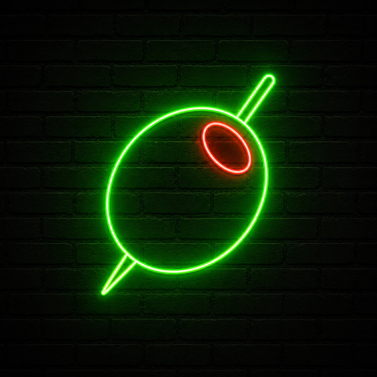 Cocktail Green Olive with Stick Neon Sign