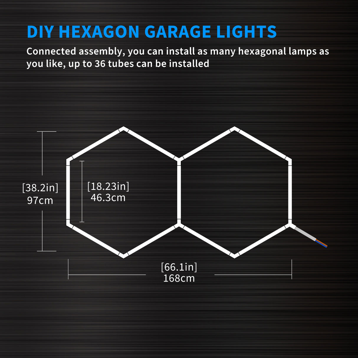 details of 2 hex Hexagon garage light front side