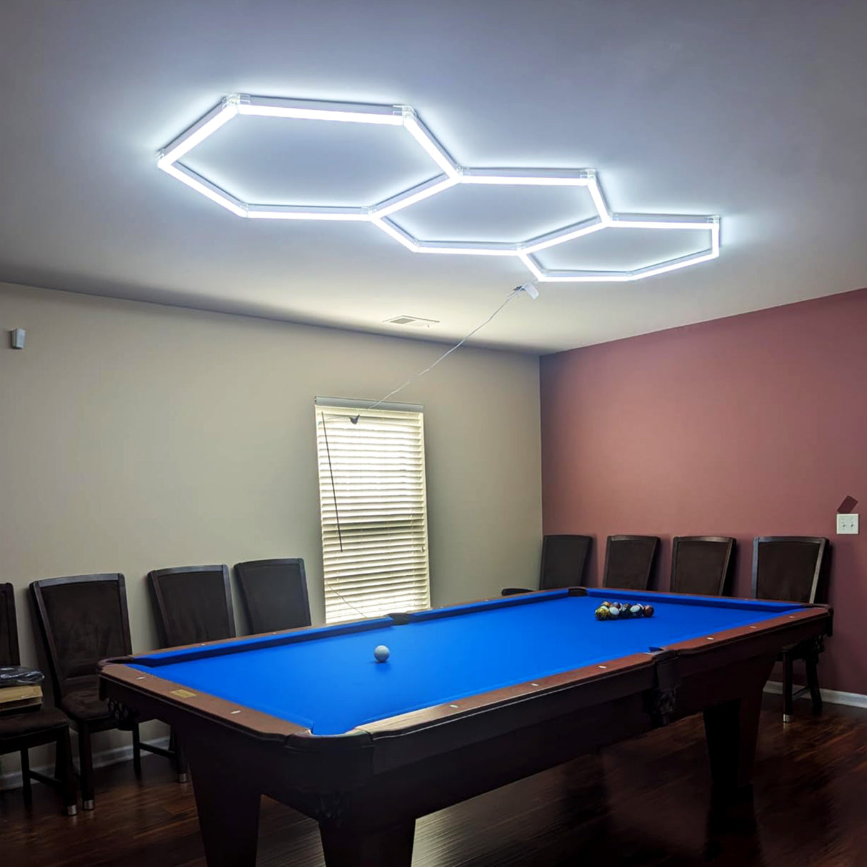 usgae of Hexagon Garage Lights in game room