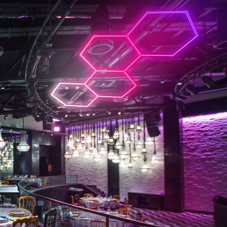 Use of Color RGB LED Hexagon Lights 4 Hex in the bar