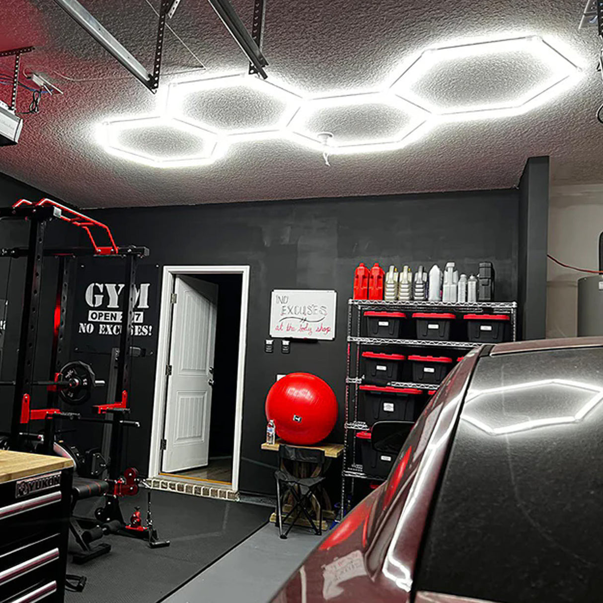 LED Hexagon Garage Lights 4 hex used in gym