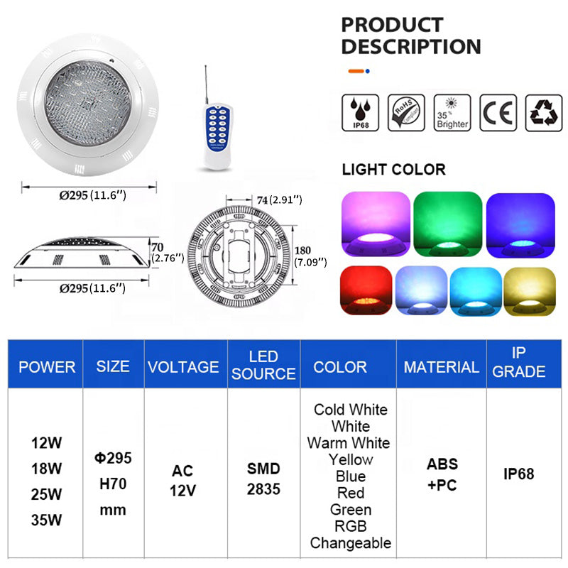 details of led swimming pool light