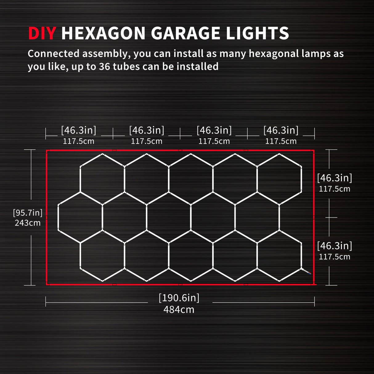 details of 15 hex garage lights with red border