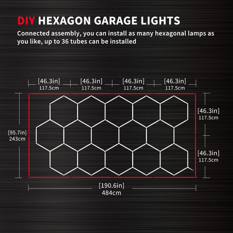 details of 15 hex garage lights with red border
