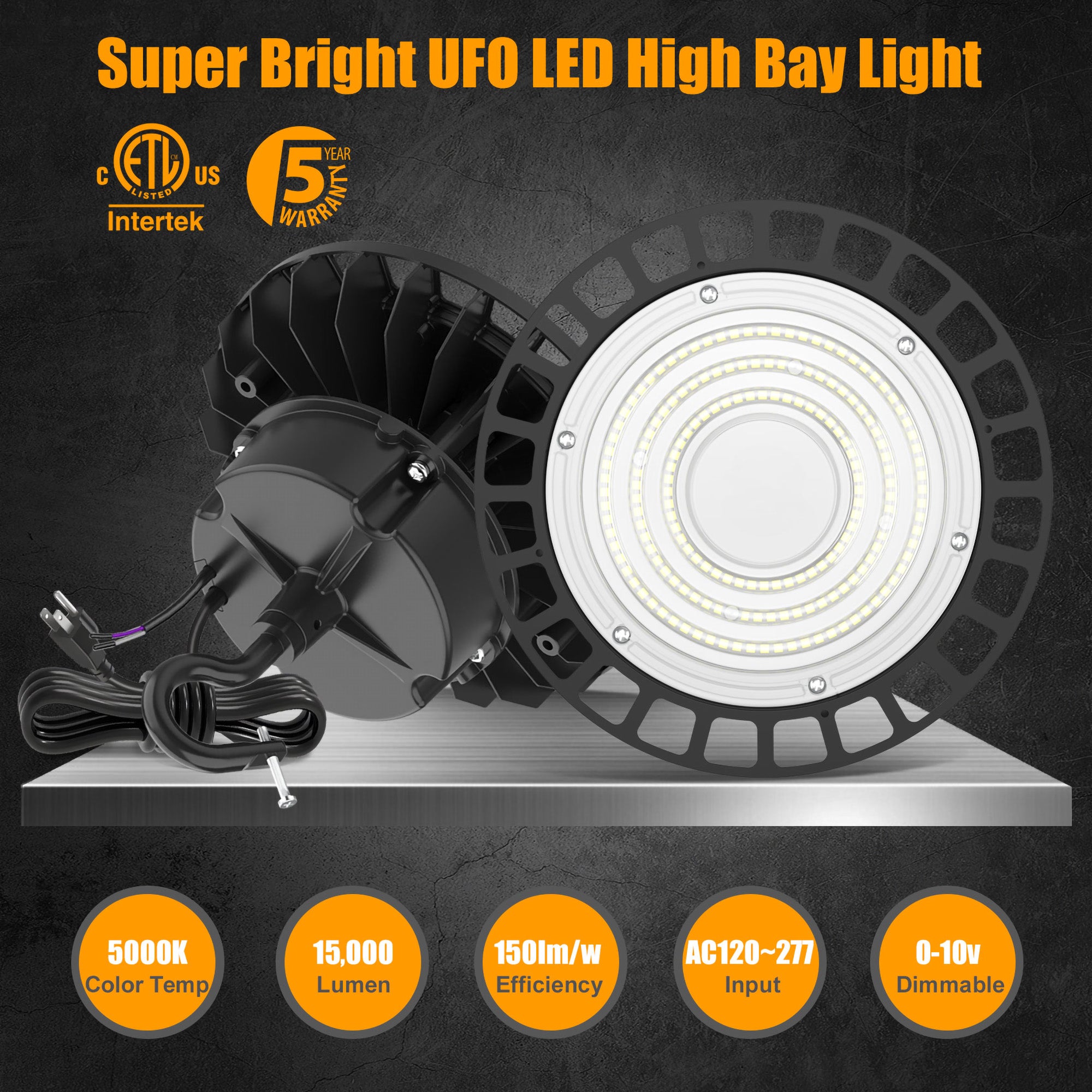 UFO High Bay LED Lights-Black 150W with Plug