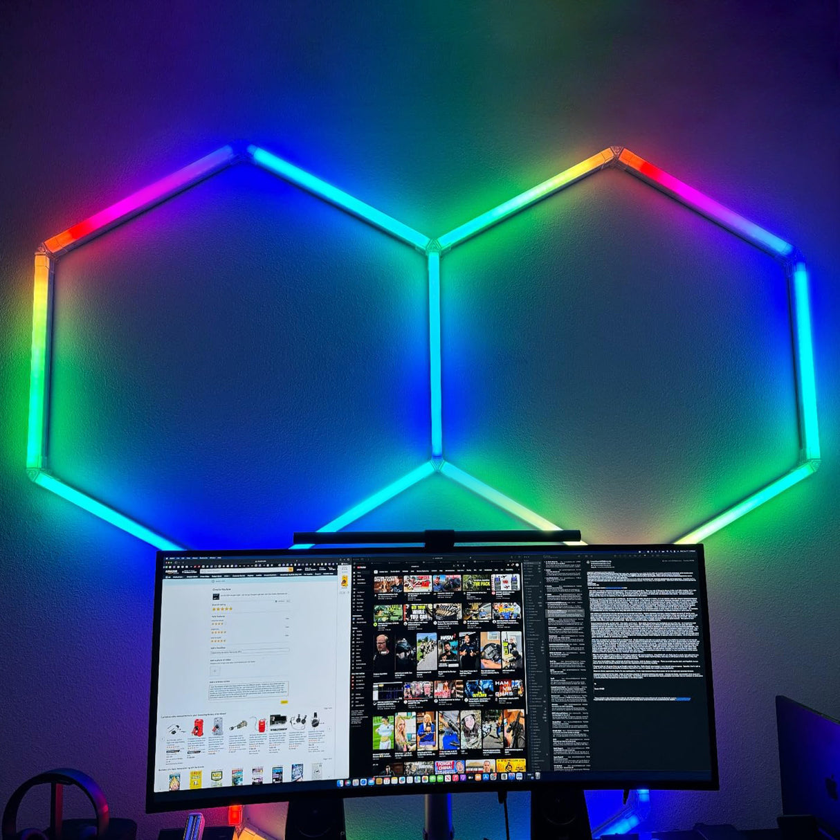 Use Color RGB LED Hexagon Lights 2 Hex  in  working space for live broadcast