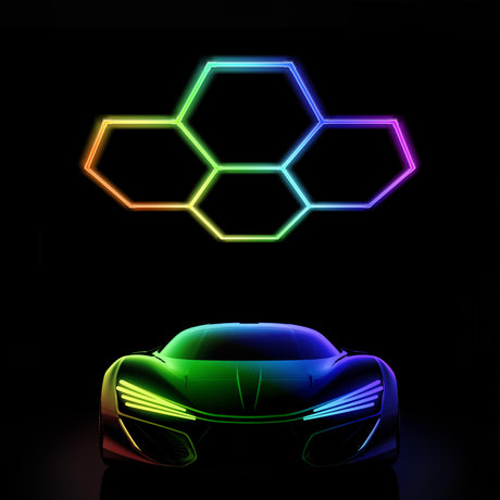 Color RGB LED Hexagon Lights 4 Hex front size