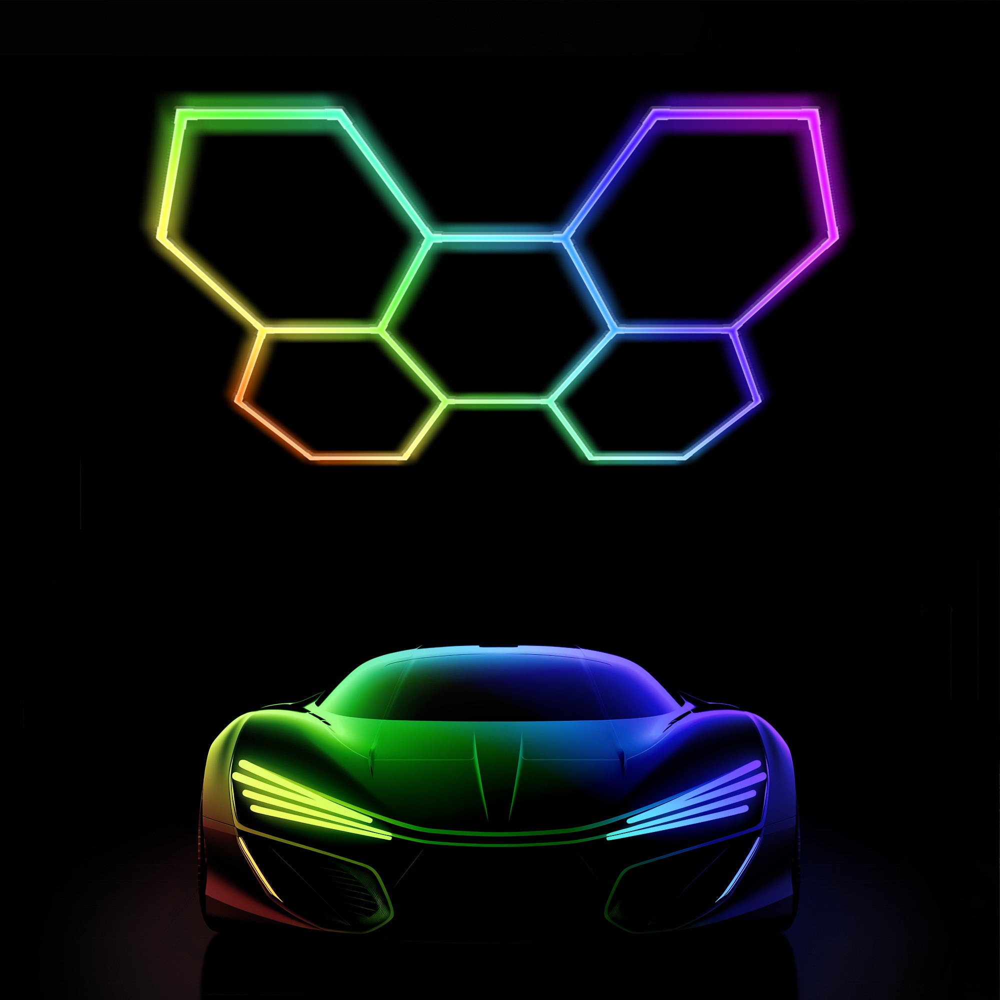 Color RGB LED Hexagon Lights 5 Hex front size
