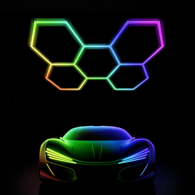 Color RGB LED Hexagon Lights 5 Hex front size