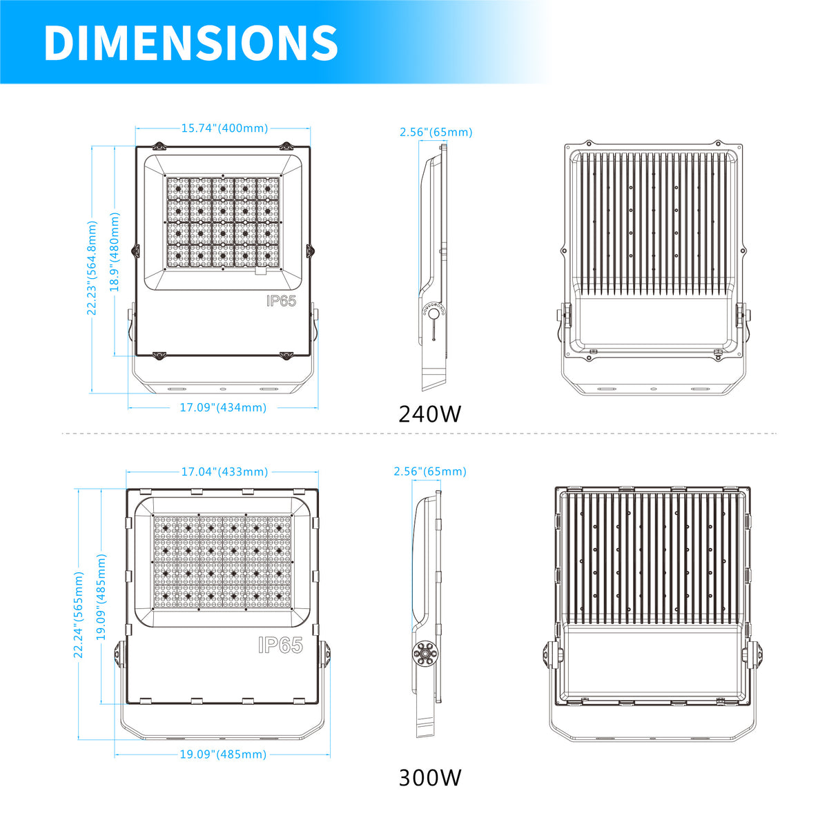 dimension of flood light