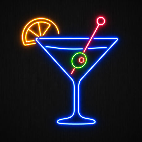 Classic Cocktail Glass with Olive Neon Light