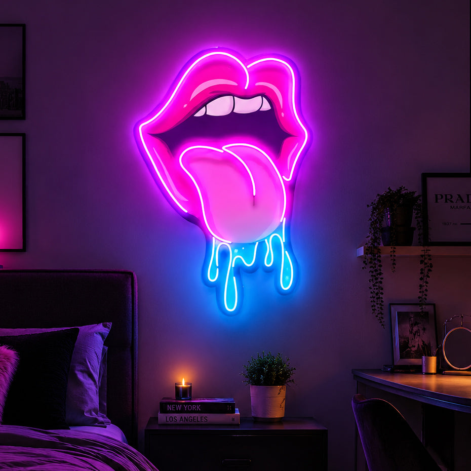 Dripping Lips UV LED Neon Sign