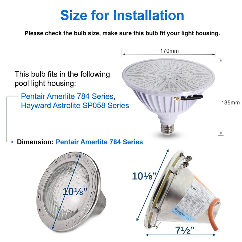 size for installation of pool lights