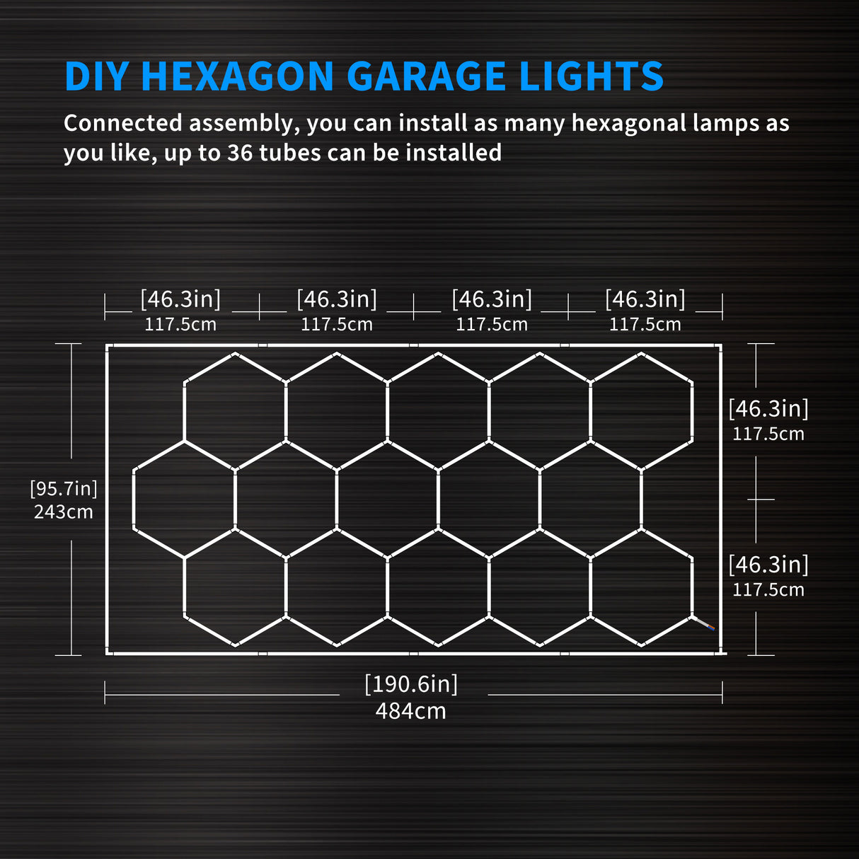 details of 15 hex garage lights with white border