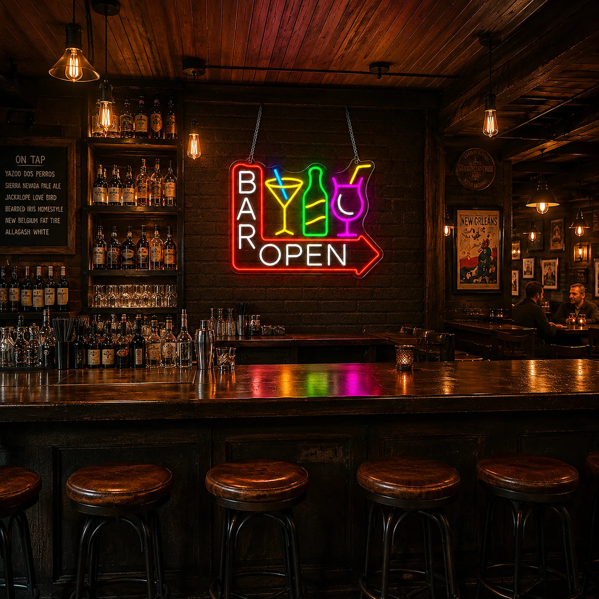Classic  Cocktail Bar with Arrow Open LED Neon Sign