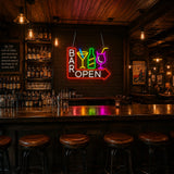 Classic  Cocktail Bar with Arrow Open LED Neon Sign
