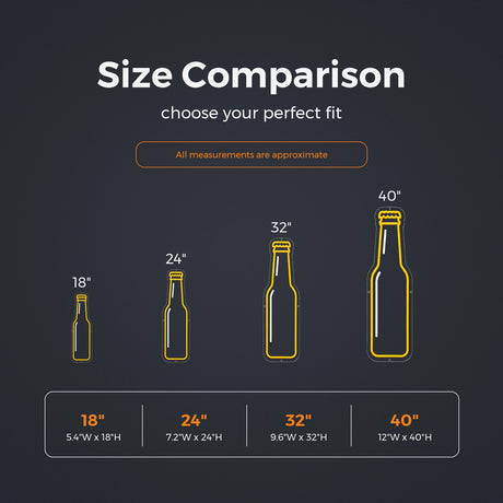 Beer Bottle LED Neon Sign size guide for beer neon signs