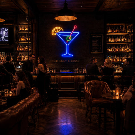 Classic Cocktail Glass with Olive Neon Light