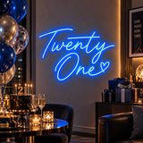 Blue Twenty One neon sign at a 21st birthday party