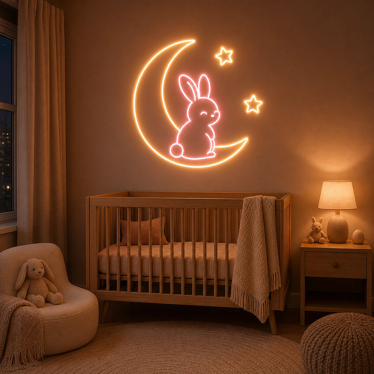 Bunny Moon Bedroom Neon Sign