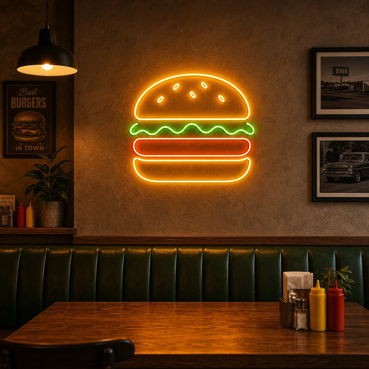 Burger Neon Sign for Burger Restaurant Wall Decor