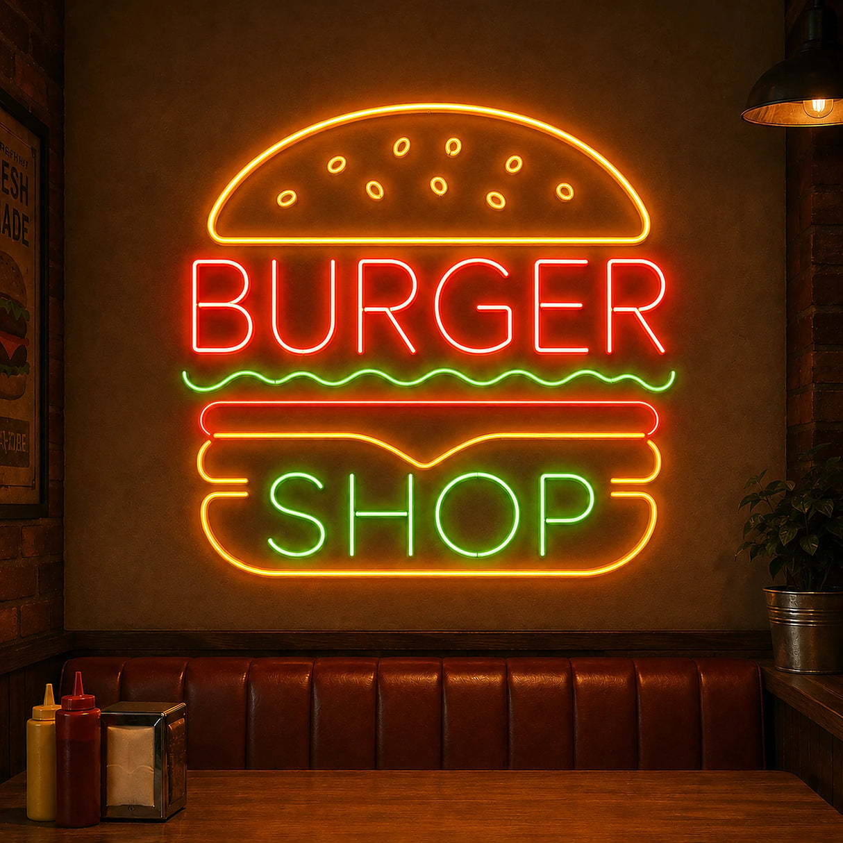 Hamburger Diner Neon Sign for Restaurant Wall Decor