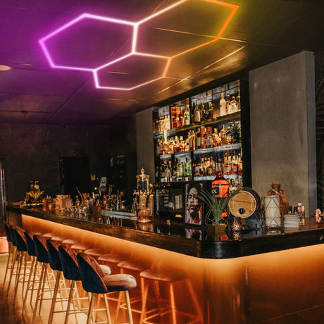 Use of Color RGB LED Hexagon Lights 2 Hex in the bar