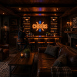 CHEERS LED Neon Sign displayed in a home bar setting
