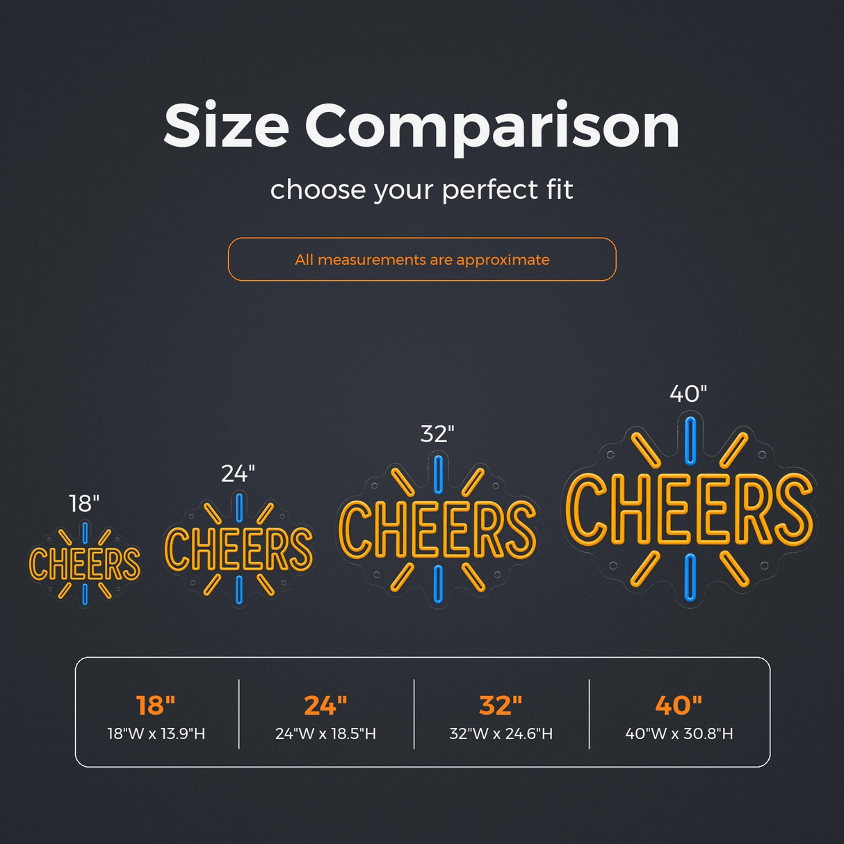 CHEERS LED Neon Sign size guide for home neon bar signs