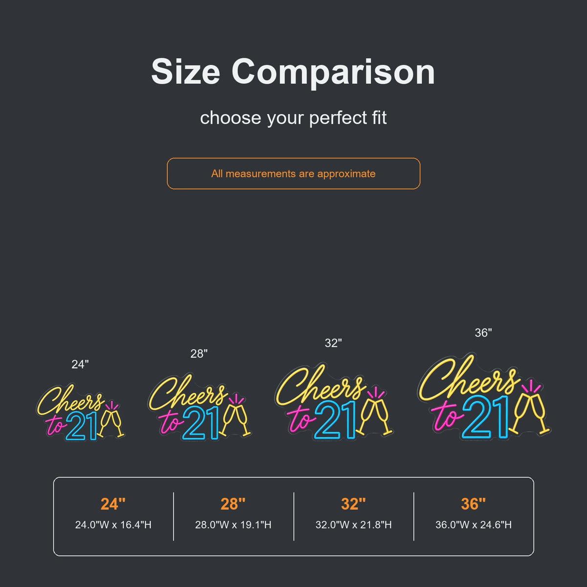 Cheers to 21 neon sign size comparison from 24 to 36 inches