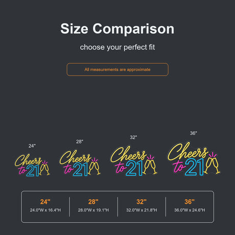 Cheers to 21 neon sign size comparison from 24 to 36 inches