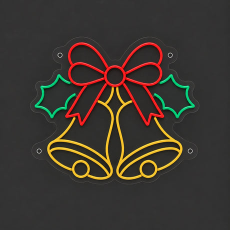 Christmas bells neon sign unlit on clear acrylic