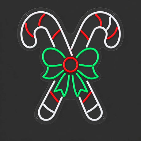 Candy canes neon sign with bow unlit on clear acrylic