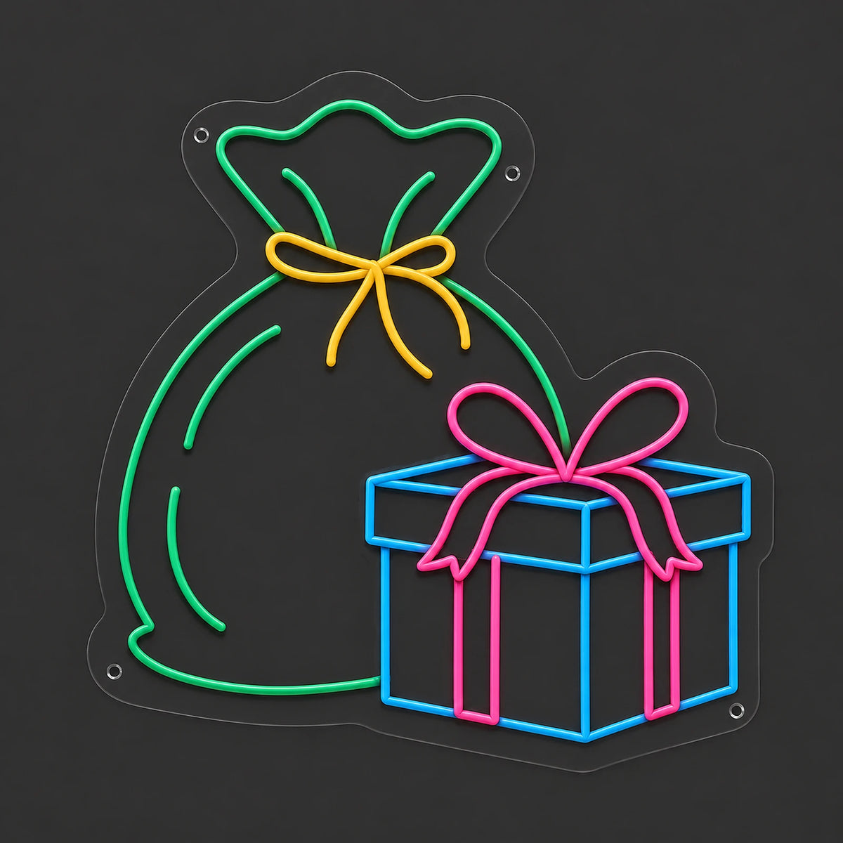 Christmas gift bag and present neon sign unlit