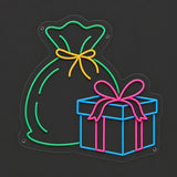 Christmas gift bag and present neon sign unlit