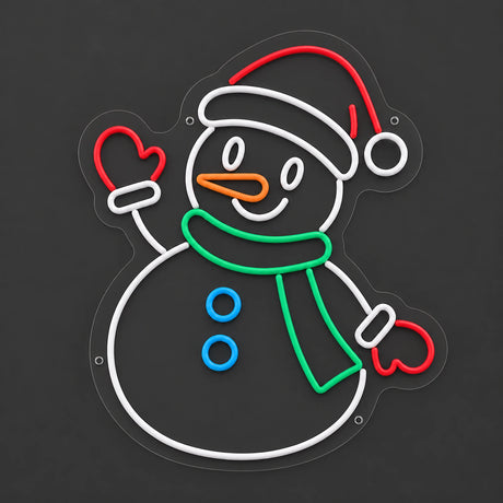 Snowman neon sign with Santa hat unlit on clear acrylic