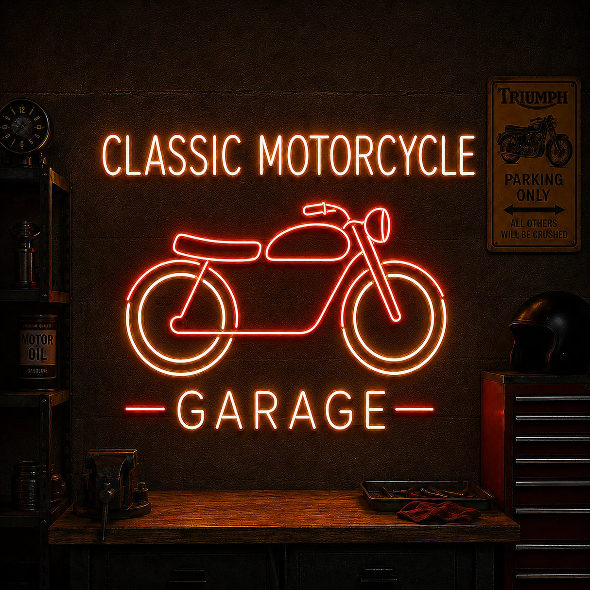 Classic Motorcycle Garage Neon Sign for Biker Decor