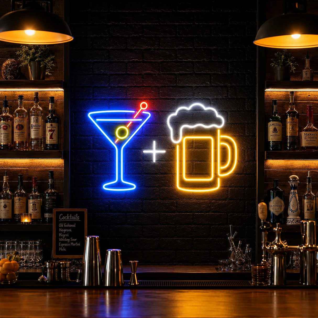 Cocktail and Beer Mug LED Neon Sign for home bar decor