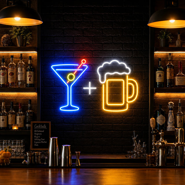 Cocktail and Beer Mug LED Neon Sign for home bar decor