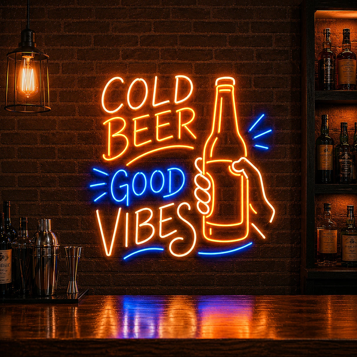 Cold Beer Good Vibes Neon Sign