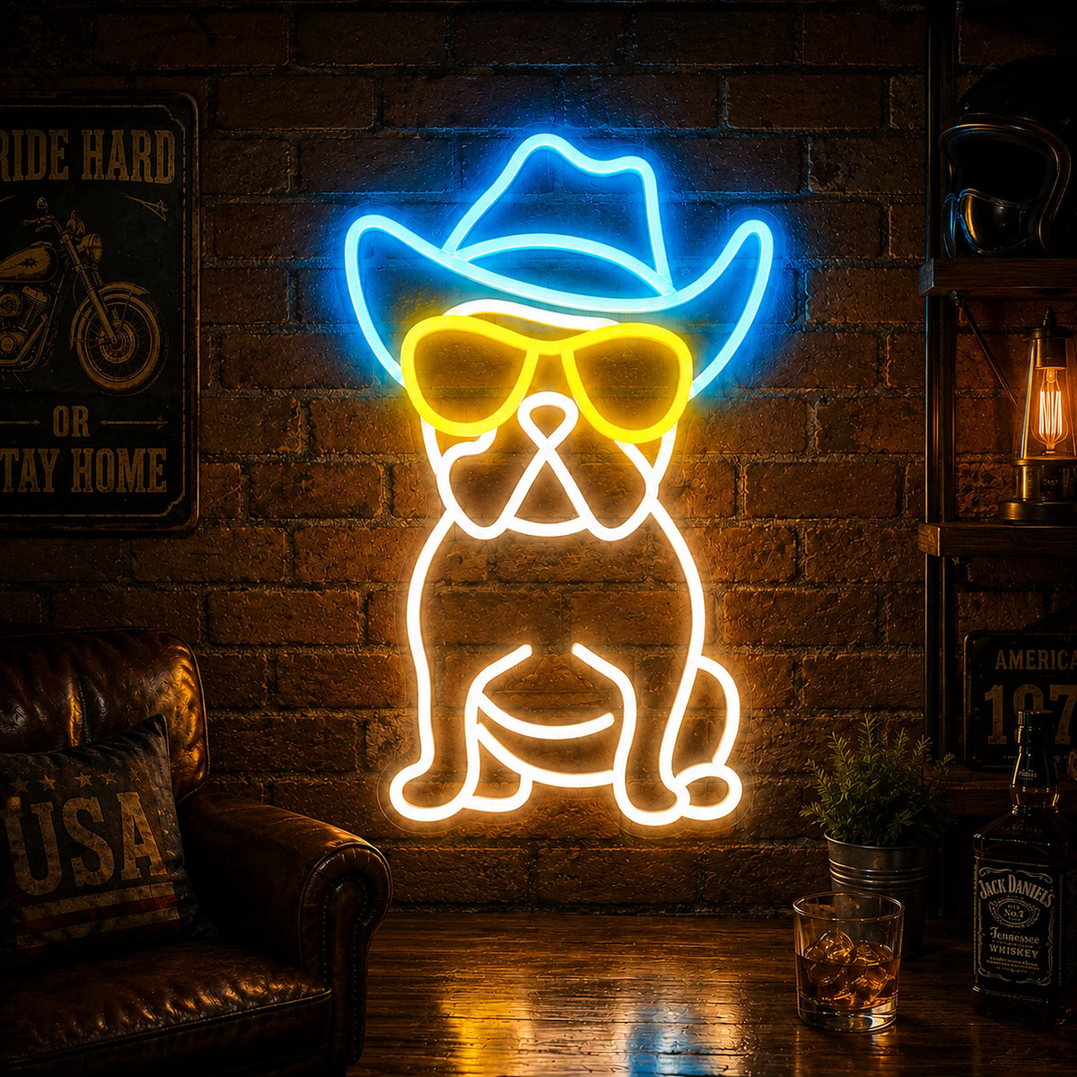 Cowboy Bulldog Man Cave Neon Sign