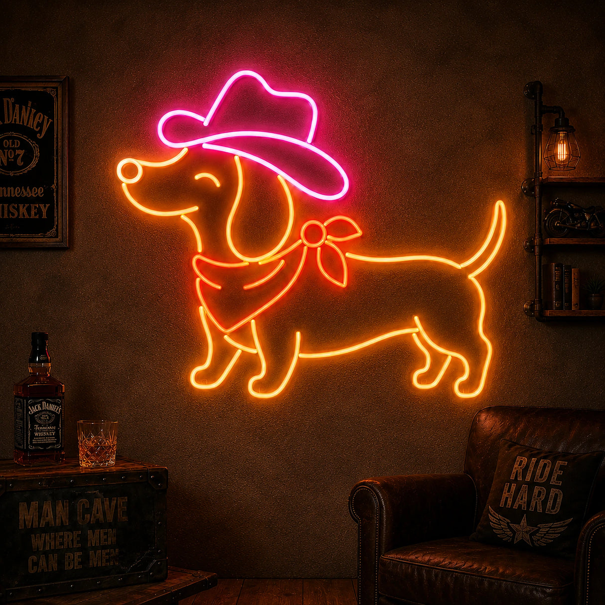 Cowboy Dachshund Man Cave Neon Sign