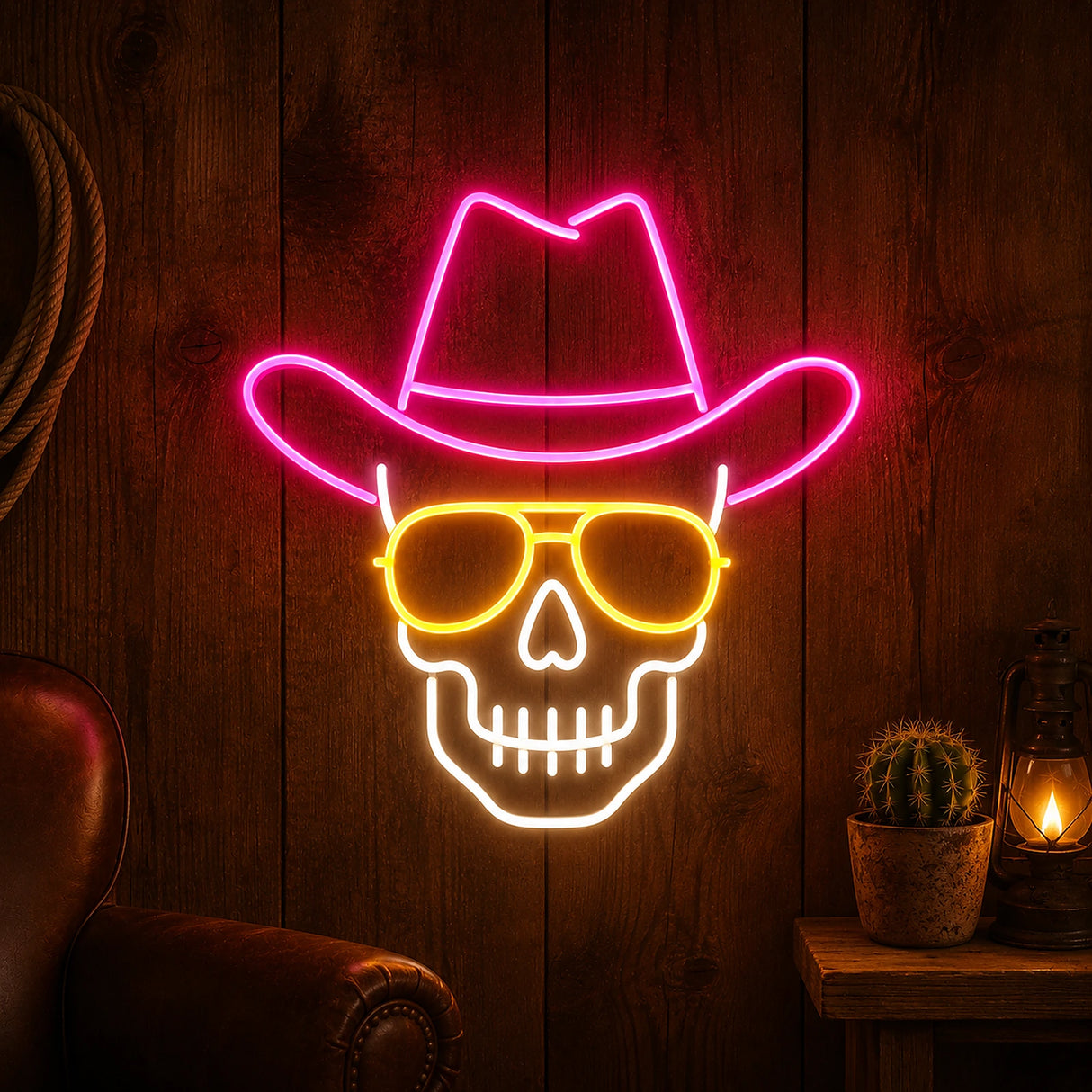 Cowboy Skull Man Cave Neon Sign